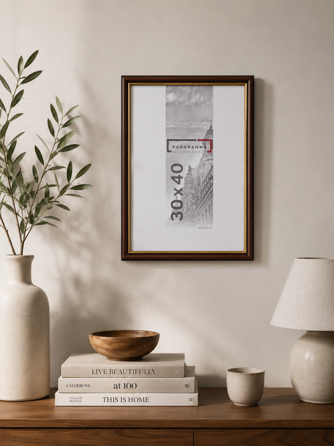 Bilderrahmen aus Holz in Braun Gold in der Größe 30x40