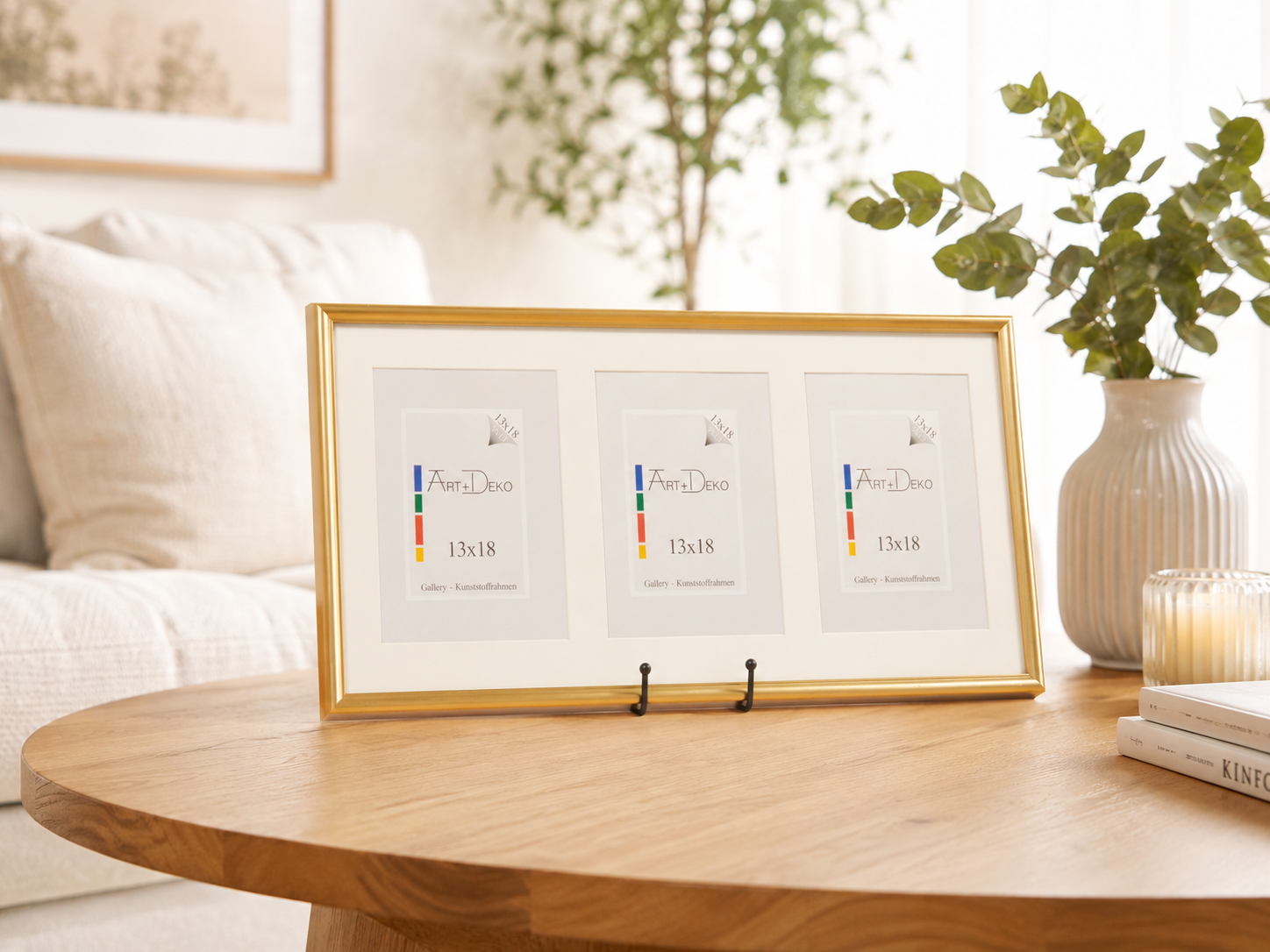 3er Bilderrahmen aus Kunststoff in Gold  in der Größe 25x50 mit Passepartout
